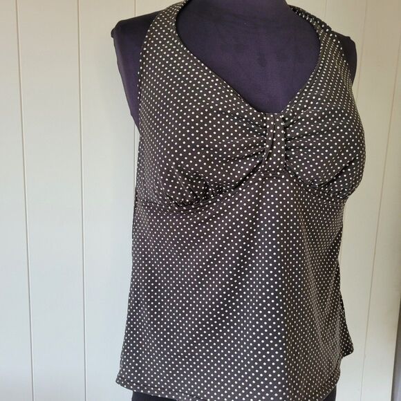 Lands End Swim Tankini Size 16D Green Polka Dot Boho Beach - Picture 2 of 8